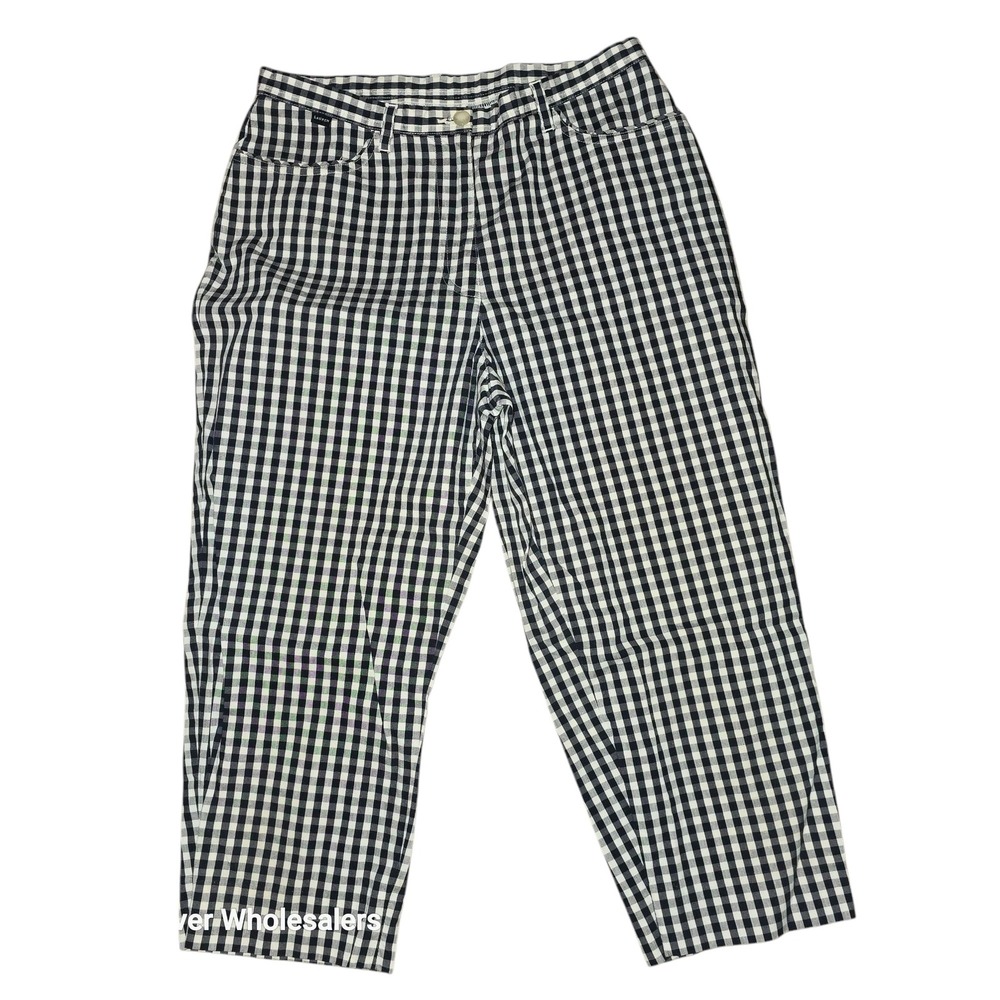 Lauren‎ Gingham Cropped Pants High Waist Casual Career Blue White Size 12 Capri